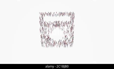 3d rendering of crowd of different people in shape of symbol of glass with water and drop on white background isolated Stock Photo