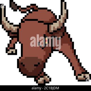 vector pixel art bull isolated cartoon Stock Vector