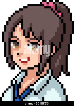 Download Pixel Art Anime Girl Face Wallpaper | Wallpapers.com