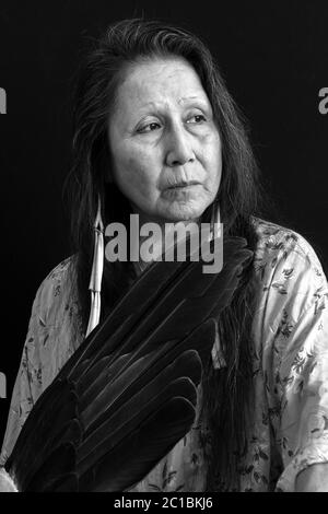 USA, South Dakota, Sonja Holy Eagle, Native portrait, Lakota Woman Stock Photo