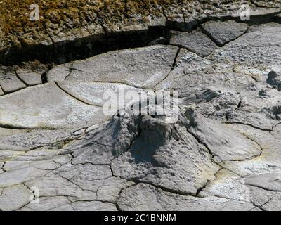 view to mud volcanos inside Caldera of Uzon Volcano, Kamchatka, Russia Stock Photo