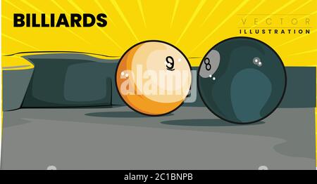Action Shot Billiards Table Pool Cue and Balls vector illustration Stock Vector