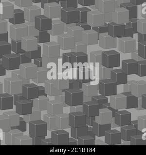 Gray Cubes Seamless Pattern on Black Stock Vector