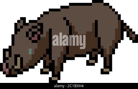 vector pixel art boar isolated cartoon Stock Vector