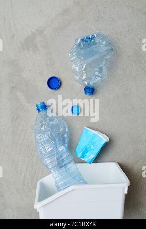 Close-up of eco trash bin with sorted plastic bottles in it Stock Photo