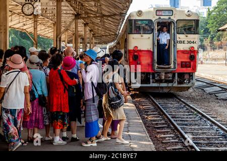 A Circle Line Train Arrives At Yangon Central Railway Station, Yangon, Myanmar. Stock Photo