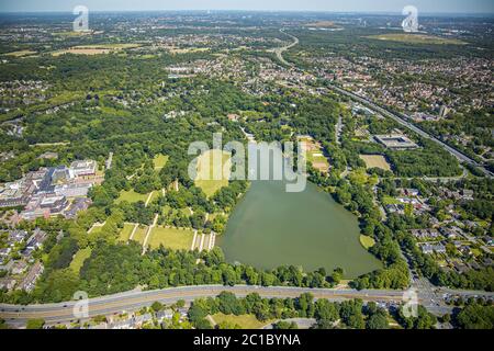 aerial photograph, Berger facilities, park, Berger lake, Buer, Gelsenkirchen, Ruhr area, North Rhine-Westphalia, Germany, DE, Europe, birds-eyes, view Stock Photo