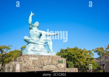Peace Statue landmark of Nagasaki Peace Park in Nagasaki, Japan Stock Photo