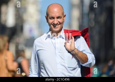 Italian man smiling in Via Sparano da Bari. Bari, Italy Stock Photo