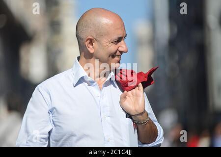 Italian man smiling in Via Sparano da Bari. Bari, Italy Stock Photo