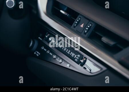 Panel of a modern car. Screen multimedia system. Stock Photo