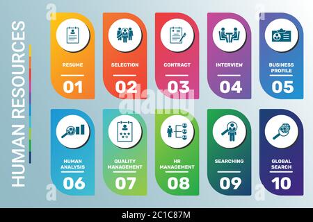 Vector Infographic template Human Resources data visualization. 10 step options in different colors. Can be used for process diagram, presentations Stock Vector