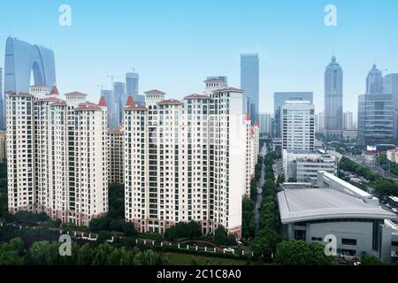 skyscrapers and mansions of a modern city Stock Photo