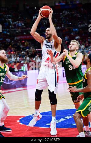 Rudy Gobert (France) vs. Australia. FIBA Basketball World Cup China 2019, Semifinals. Bronze medal game Stock Photo