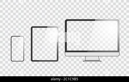 Monitor, tablet, smartphone, realistic vector set on a transparent background and transparent display vector eps 10 Stock Vector