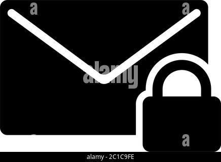 Secure Letter Lock, Protection Mail. Flat Vector Icon illustration. Simple black symbol on white background. Secure Letter Lock, Protection Mail sign Stock Vector