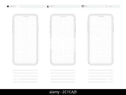 Mobile Phone Wireframe Dotted App Mockup Template Stock Vector