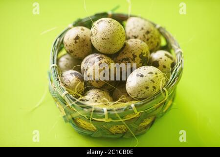 Quail Eggs in Basket Stock Photo