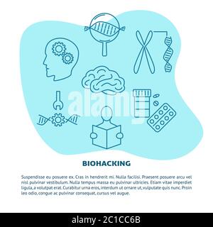 Biohacking concept banner with icons in line style. DIY biology theme poster with place for text. Vector illustration. Stock Vector