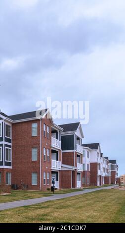 Vertical frame Large apartment complex in a receding view Stock Photo
