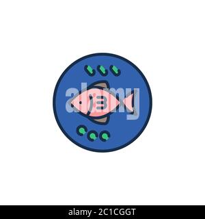 Fried fish top view on plate vector icon symbol isolated on white background Stock Vector