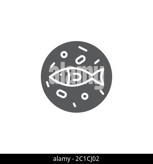Fried fish top view on plate vector icon symbol isolated on white background Stock Vector