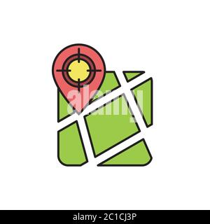 GPS with target location vector icon symbol isolated on white background Stock Vector