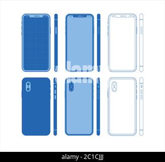 Blueprint Mobile Phone Wireframe App Template Blue Stock Vector