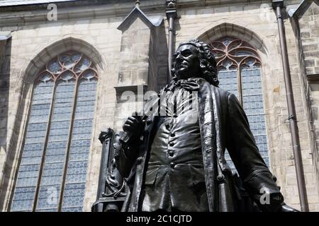 The Bach statue in front of the St. Thomas Church in Leipzig Stock Photo