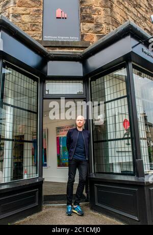 Harrogate, 15th June 2020. Richard McTague, owner of independent art gallery RedHouse Originals, reopening today for the first time since lockdown. Credit: ernesto rogata/Alamy Live News Stock Photo