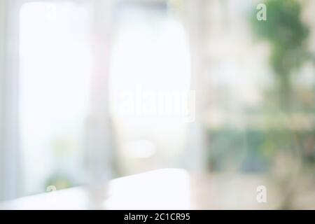 Abstract blur interior morning breakfast in kitchen room concept for presentation template design, empty space for product text banner. Stock Photo