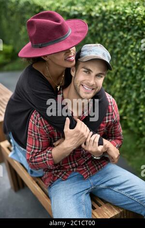 Dating of interracial couple Stock Photo