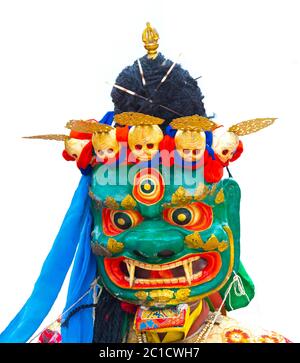 Holy Buddhist mask against white background Stock Photo