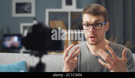 Man recording video blog Stock Photo