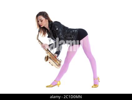 Young people isolated on white background having funny poses. Stock Photo