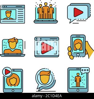 Webinar icon set line color vector Stock Vector