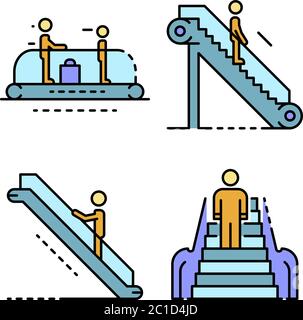 Escalator icon set line color vector Stock Vector