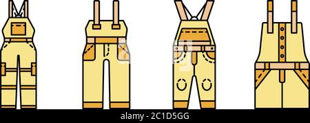 Overalls icon set line color vector Stock Vector