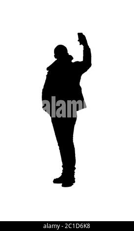 Graphic Human Silhouette Taking a Selfie Stock Photo
