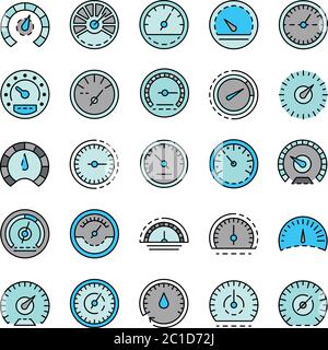 Speedometer icon set line color vector Stock Vector