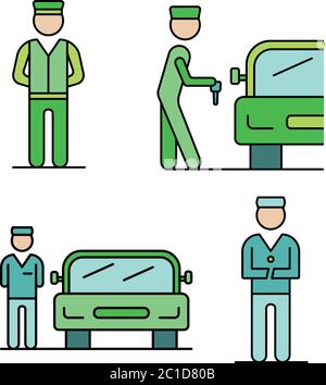 Valet icons set line color vector Stock Vector