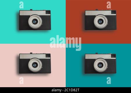 Colorful collage with retro vintage photo cameras Stock Photo