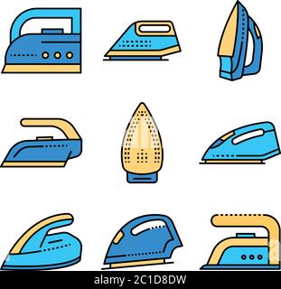 Smoothing-iron icons set line color vector Stock Vector