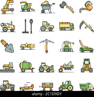 Farming equipment icon set line color vector Stock Vector