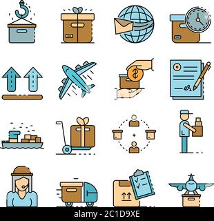 Parcel delivery icons set line color vector Stock Vector