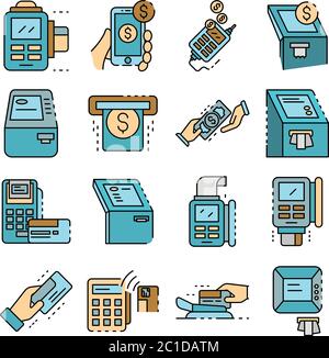 Bank terminal icons set line color vector Stock Vector