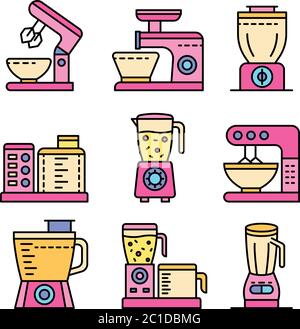 Food processor icons set line color vector Stock Vector
