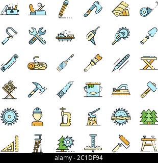 Carpenter icons set line color vector Stock Vector