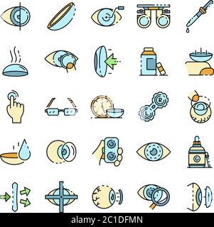 Contact lens icons set line color vector Stock Vector