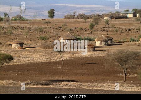 Village of the Massai in the Serengeti Stock Photo